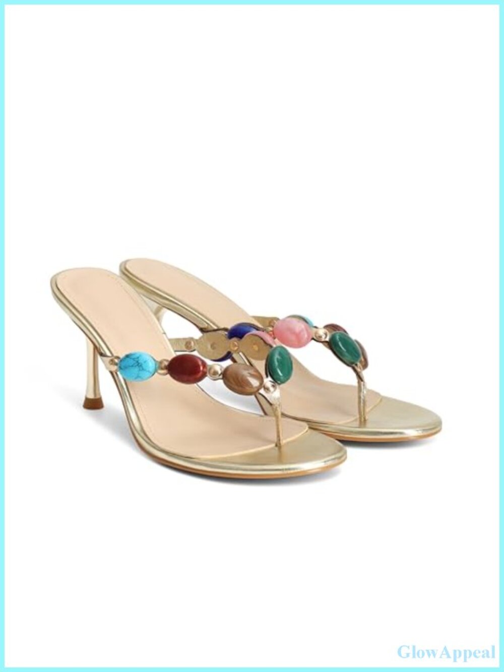 Jeweled Flip Flop Kitten Heel Sandals Women Open Toe Beaded Strappy High Heels